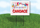 CANDACE HAPPY BIRTHDAY BALLOONS 18 in x 24 in Yard Sign Road Sign with Stand