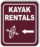 KAYAK RENTALS DIRECTIONAL LEFT ARROW CAMPING Metal Aluminum composite sign