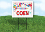 COEN HAPPY BIRTHDAY BALLOONS 18 in x 24 in Yard Sign Road Sign with Stand