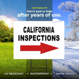 INSPECTIONS RIGHT ARROW RED_ CALIFORNIA Yard Sign with Stand LAWN SIGN