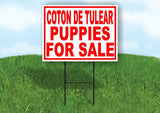 Coton de Tulear PUPPIES FOR SALE RED Yard Sign Road with Stand LAWN SIGN