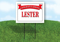 LESTER CONGRATULATIONS RED BANNER 18in x 24in Yard sign with Stand