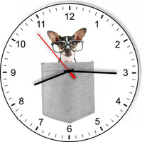Chihuahua With Glasses In Your Pocket Puppy Dog kitchen living room Wall Clock