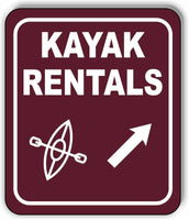 KAYAK RENTALS DIRECTIONAL 45 DEGREES UP RIGHT ARROW Aluminum composite sign