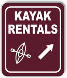 KAYAK RENTALS DIRECTIONAL 45 DEGREES UP RIGHT ARROW Aluminum composite sign