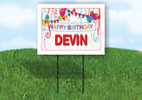 DEVIN HAPPY BIRTHDAY BALLOONS 18 in x 24 in Yard Sign Road Sign with Stand