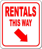 RENTALS THIS WAY DIRECTIONAL RED 8 Arrow Variations Aluminum composite sign