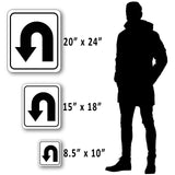 U-Turn left arrow Black metal outdoor sign