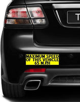 Set of 3 Maximum Speed of This Vehicle 65 M.P.H car Magnet Bumper Sticker Bright Yellow