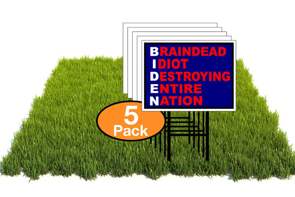 Eco Biden White Braindead Idiot 12X16 In Yard Road Sign W/Stand
