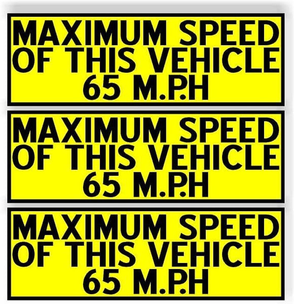Set of 3 Maximum Speed of This Vehicle 65 M.P.H car Magnet Bumper Sticker Bright Yellow