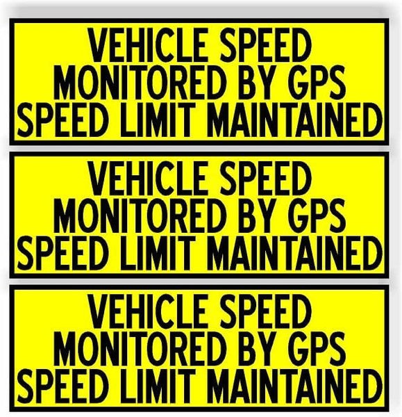 SET 3 Vehicle Speed Monitored GPS limit maintained yellow Magnetic Bumper Sticker bright yellow